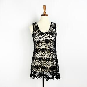 Mechant 90s y2k Black Floral Lace Crochet Tank Top Size Medium